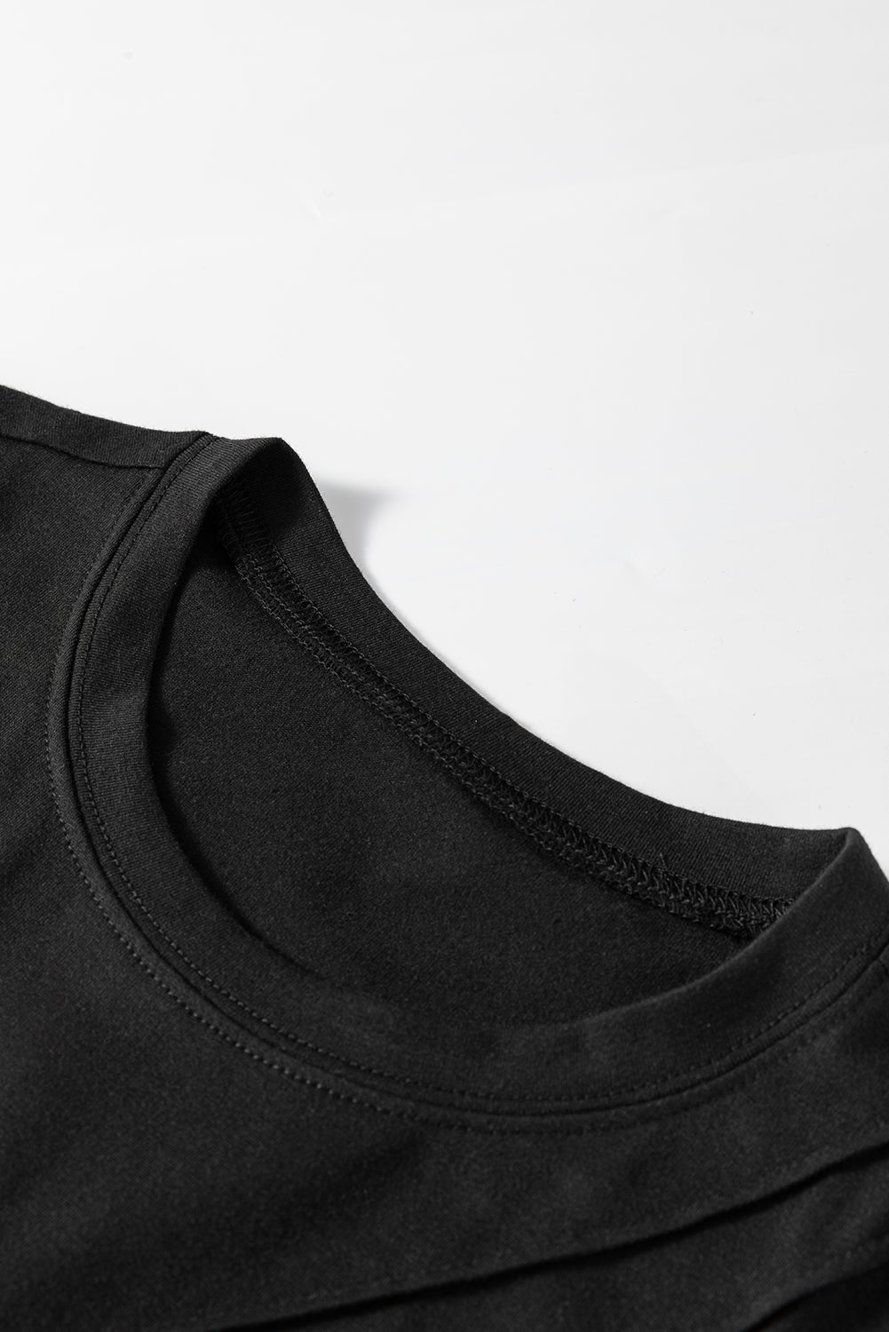 Black Crew Neck Pleated Tank Top