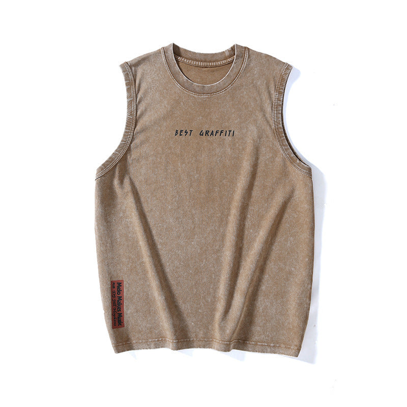 Summer Retro Washed Cotton Tank Top Vest For Men