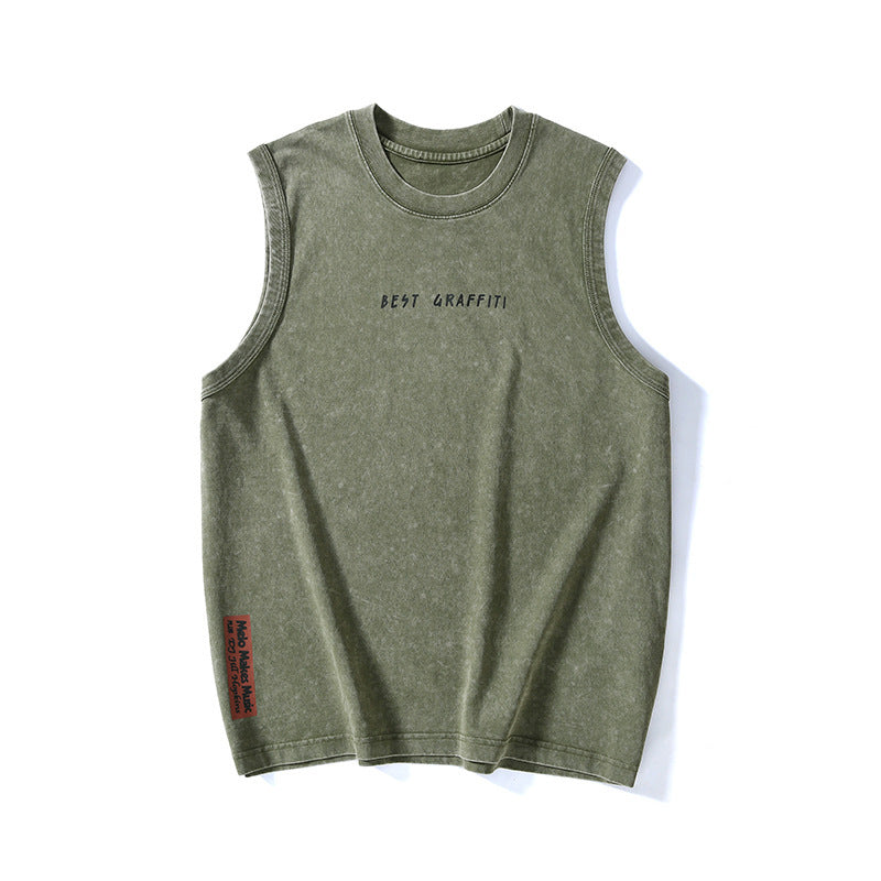 Summer Retro Washed Cotton Tank Top Vest For Men