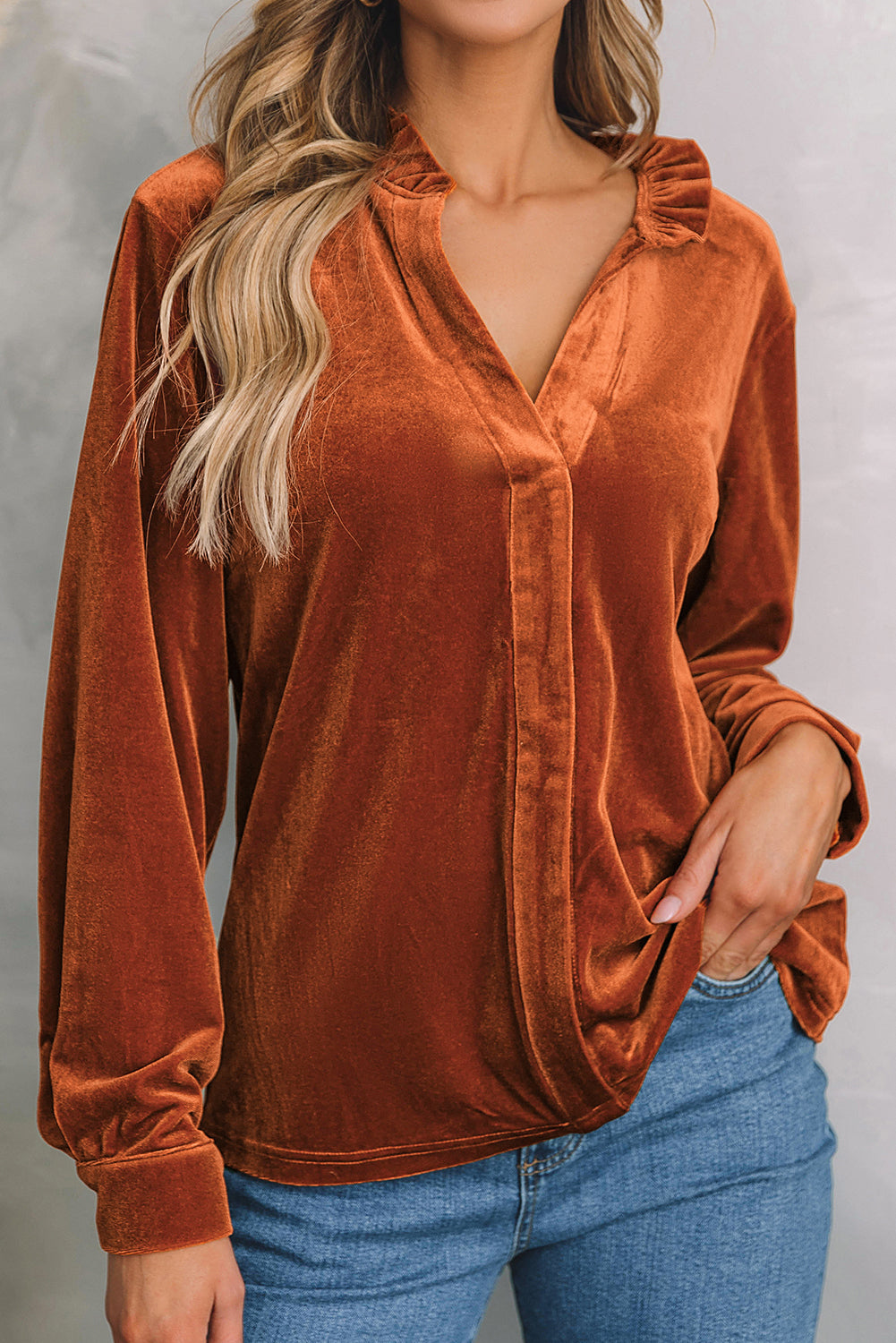 Gold Flame Frilled Collar Velvet Shirt