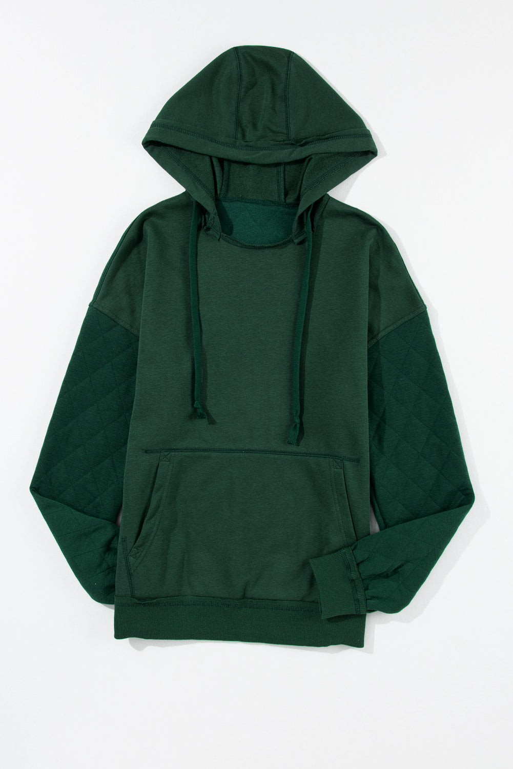 Blackish Green Quilted Patchwork Exposed Seam Hoodie