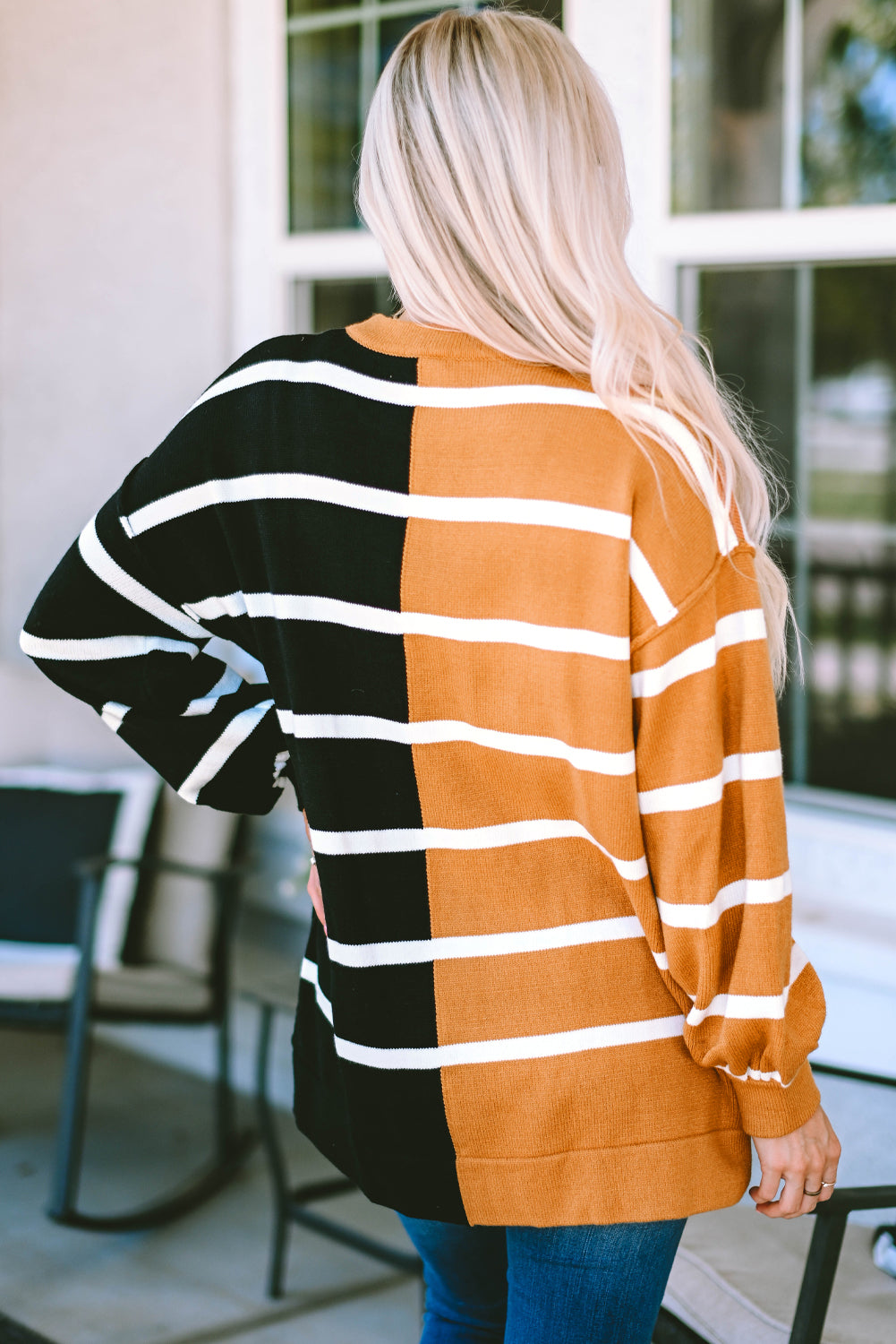 Stripe Oversized Contrast Printed Dropped Shoulder Top