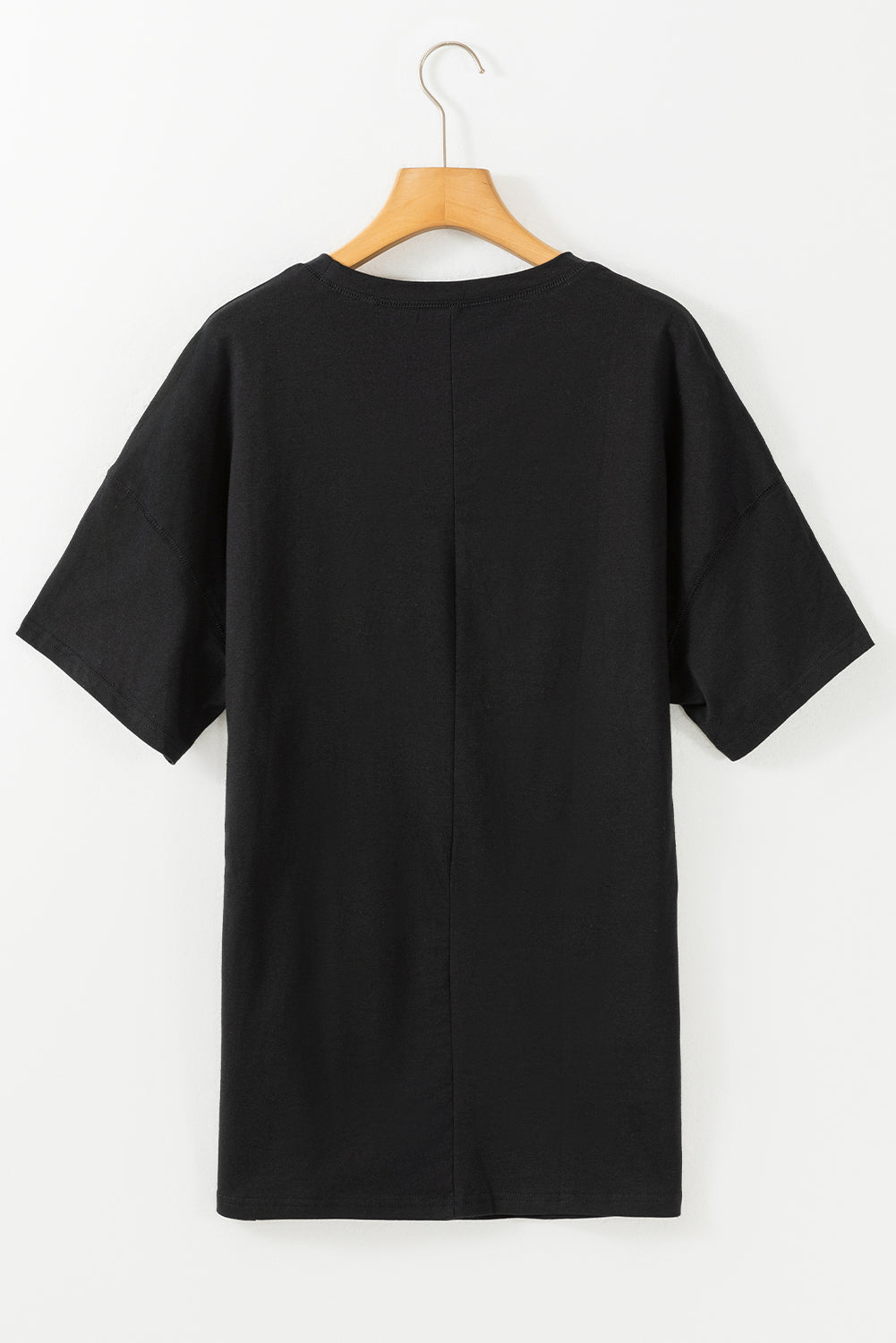 Black Solid Color Round Neck Basic Tunic T Shirt