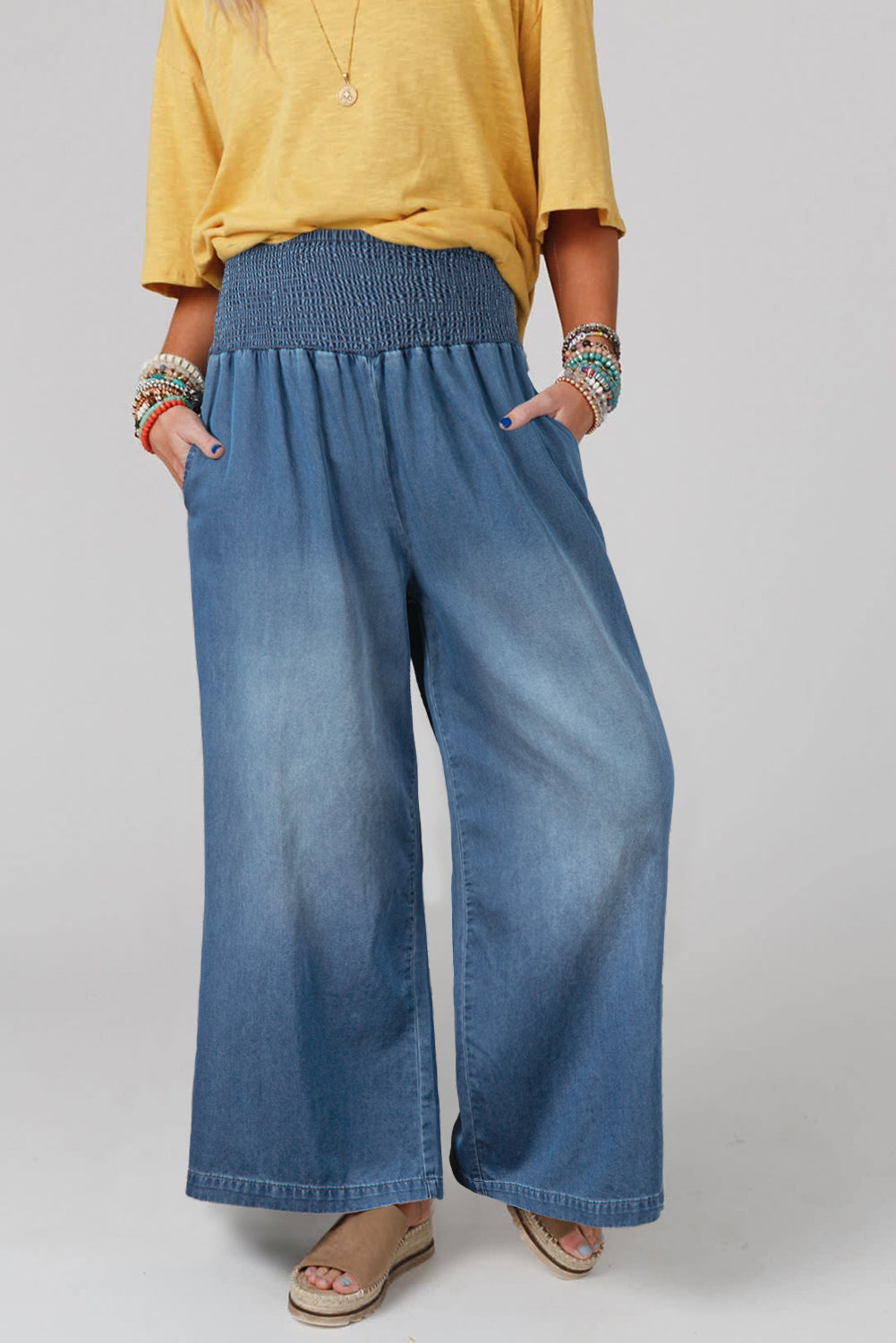 Ashleigh Blue Smocked Waist Wide Leg Jeans