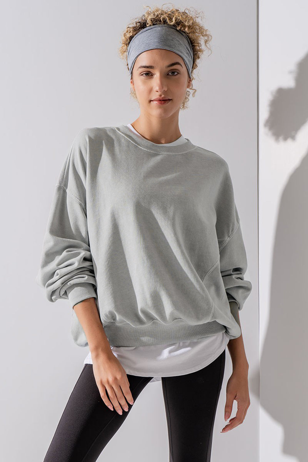 Gray Exposed Seam Batwing Sleeve Drop Shoulder Sweatshirt