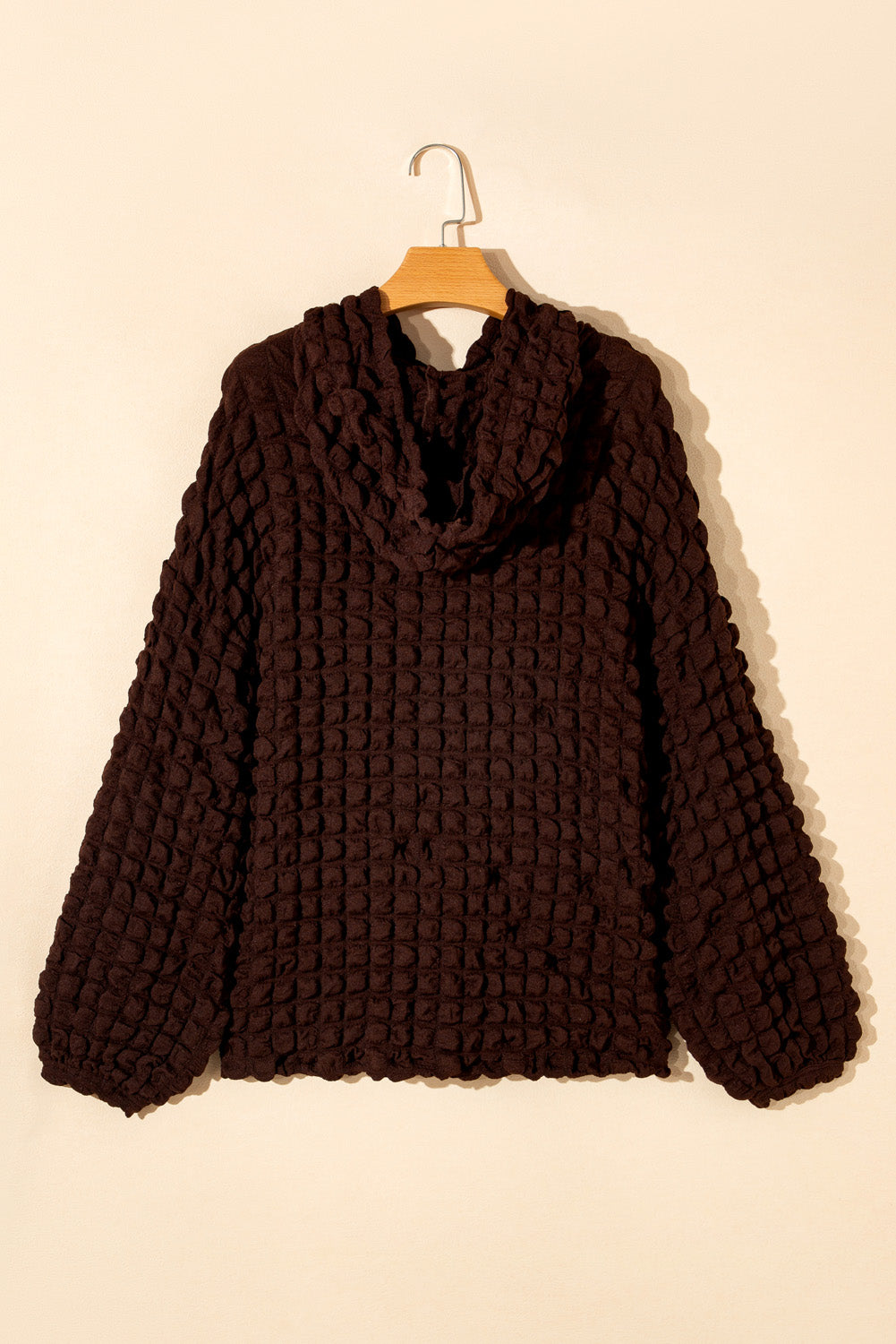 Dark Brown Bubble Textured Waffle Hoodie