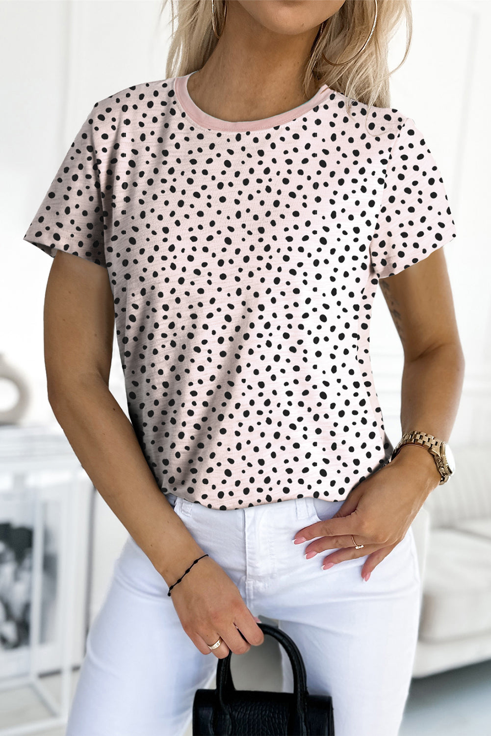 Apricot Cheetah Print O-neck Short Sleeve T Shirt