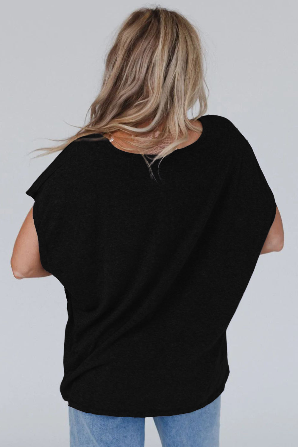 Black Crochet Lace Detail Oversized Tee