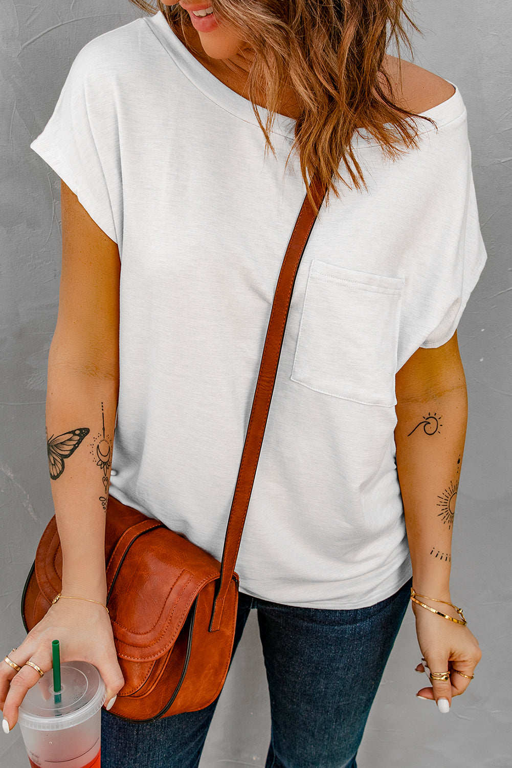 White Pocketed Tee with Side Slits