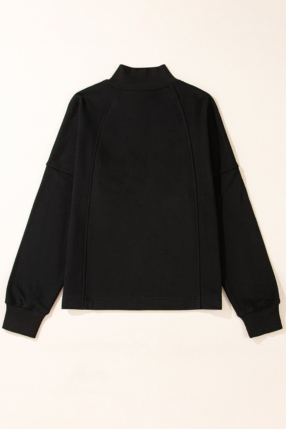 Black Zipped Neck Pullover Drop Shoulder Sweatshirt