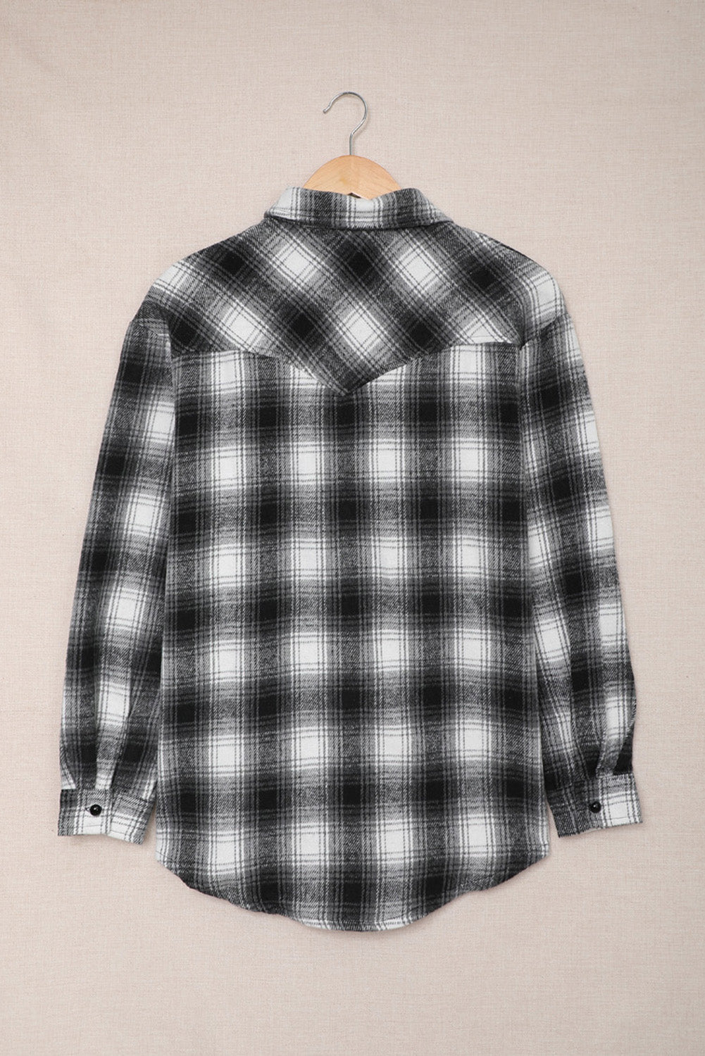 Black Buttons Pocketed Plaid Shacket