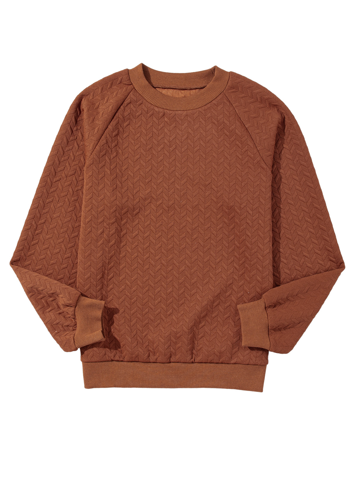 Chestnut Solid Textured Raglan Sleeve Pullover Sweatshirt