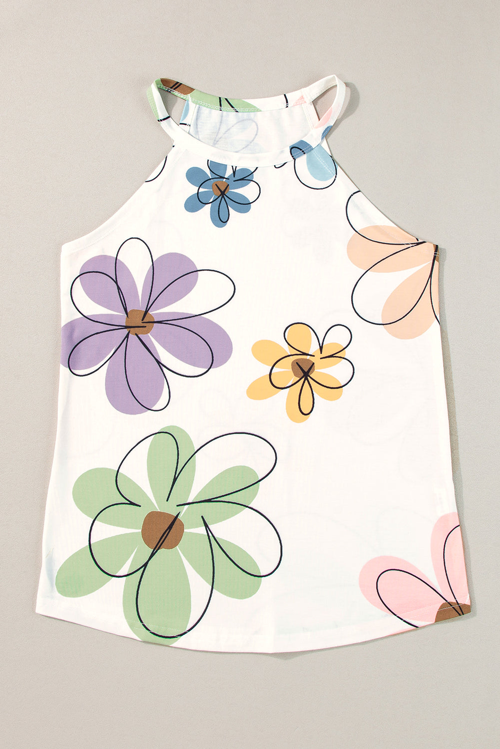 Beige Sweet Floral Tank Top