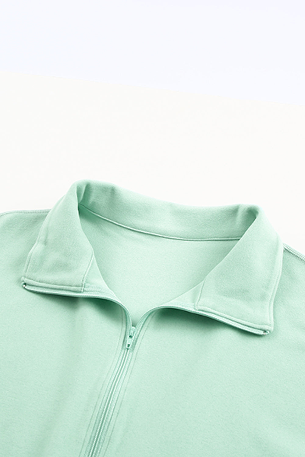 Green Zip Front Pocketed Pullover Sweatshirt