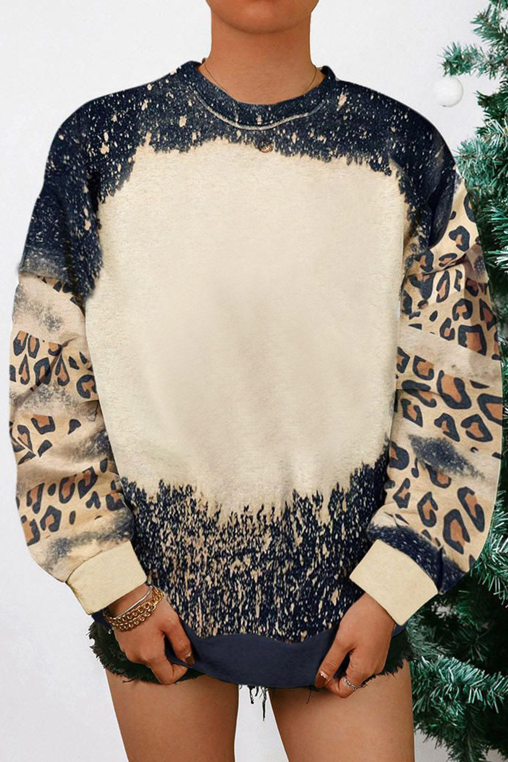 Black Tie Dye Leopard Drop Shoulder Sweatshirt