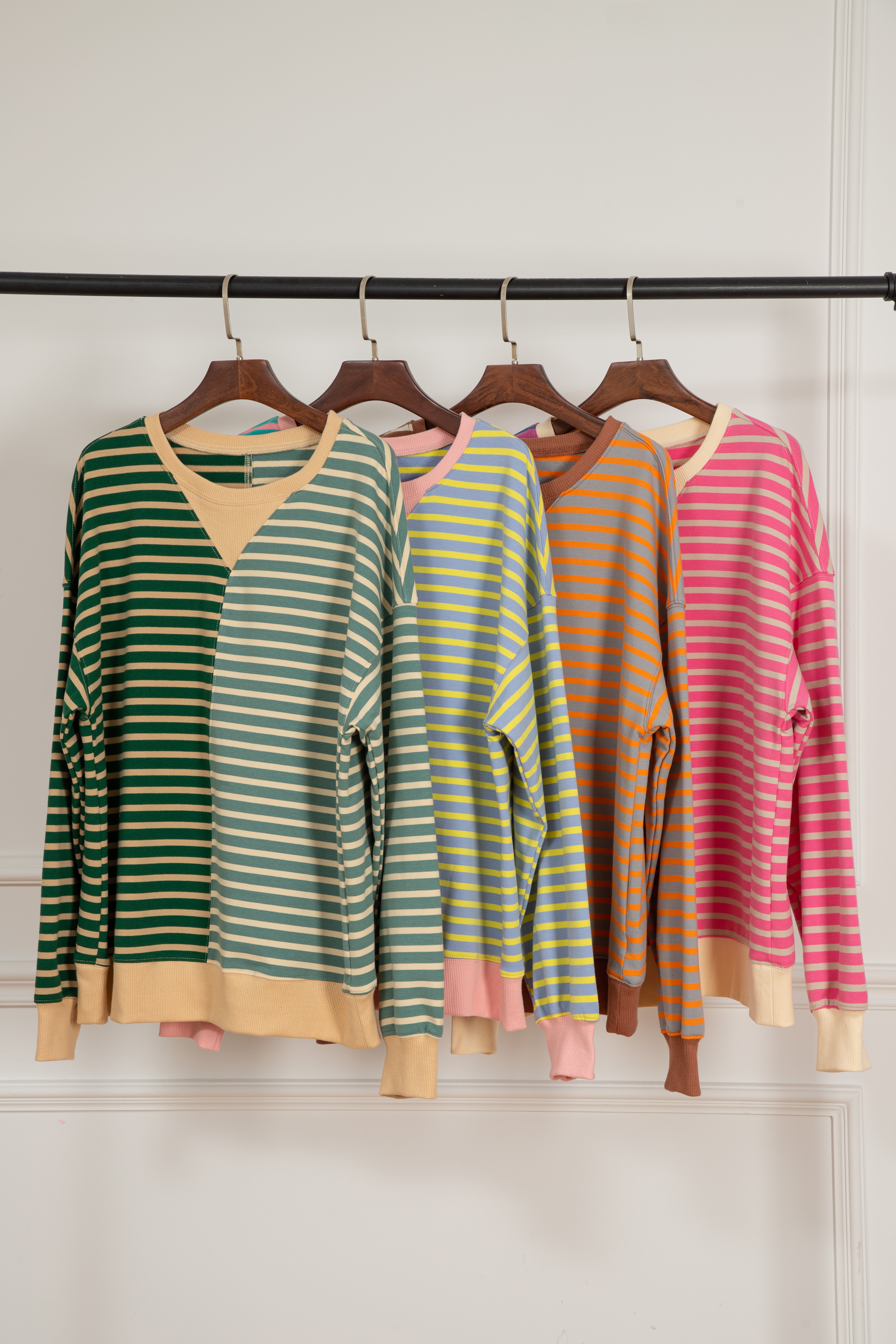 Brown Stripe Colorblock Drop Shoulder Oversize Sweatshirt