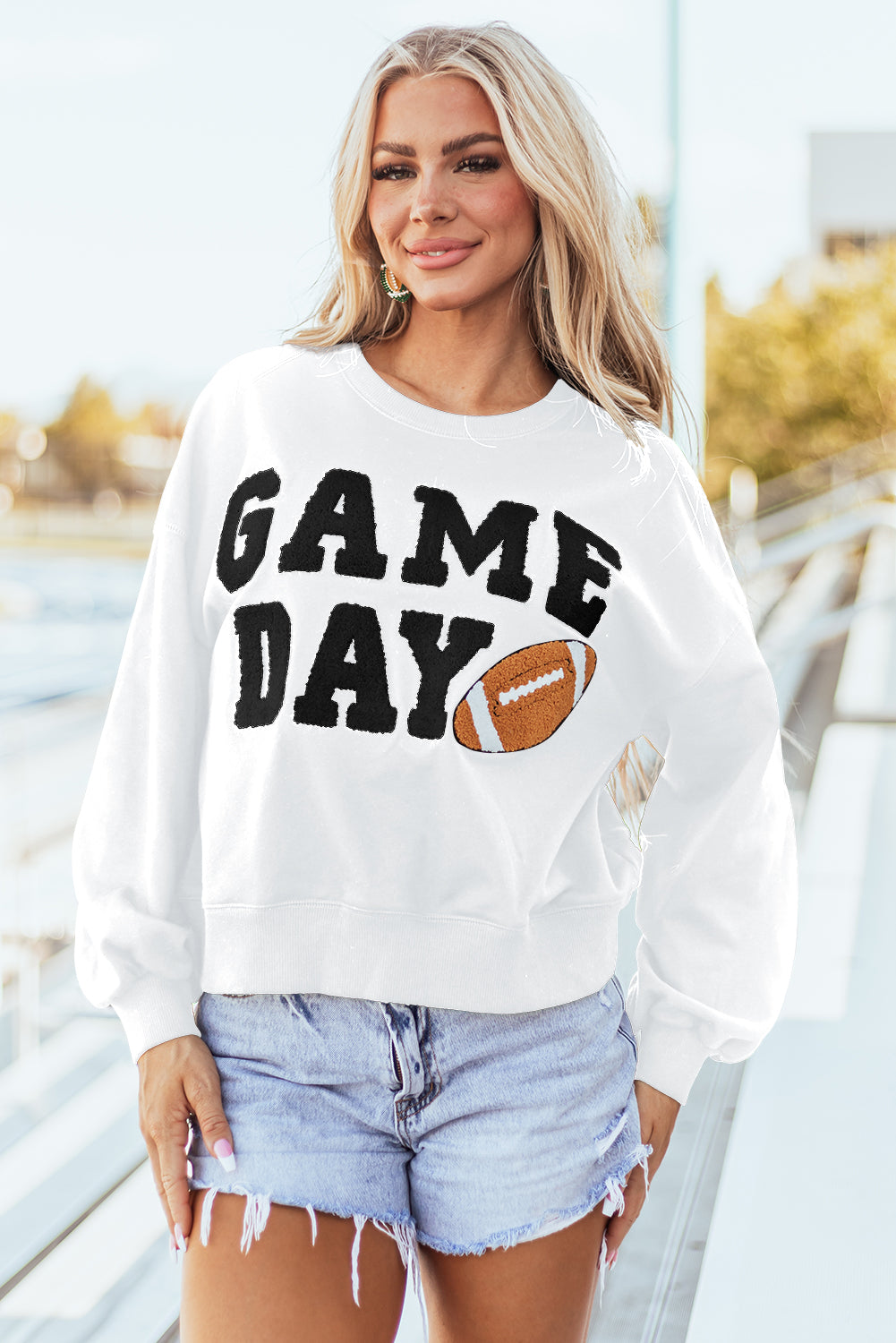 White GAME DAY Graphic Varsity Pullover Sweatshirt