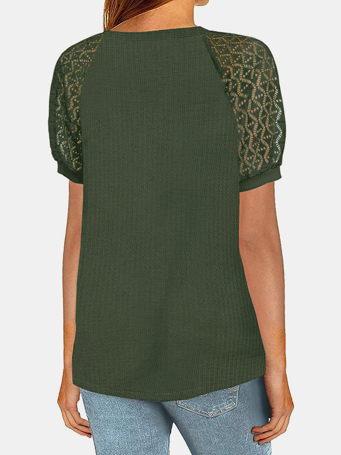 Lace Detail Round Neck Half Sleeve T-Shirt