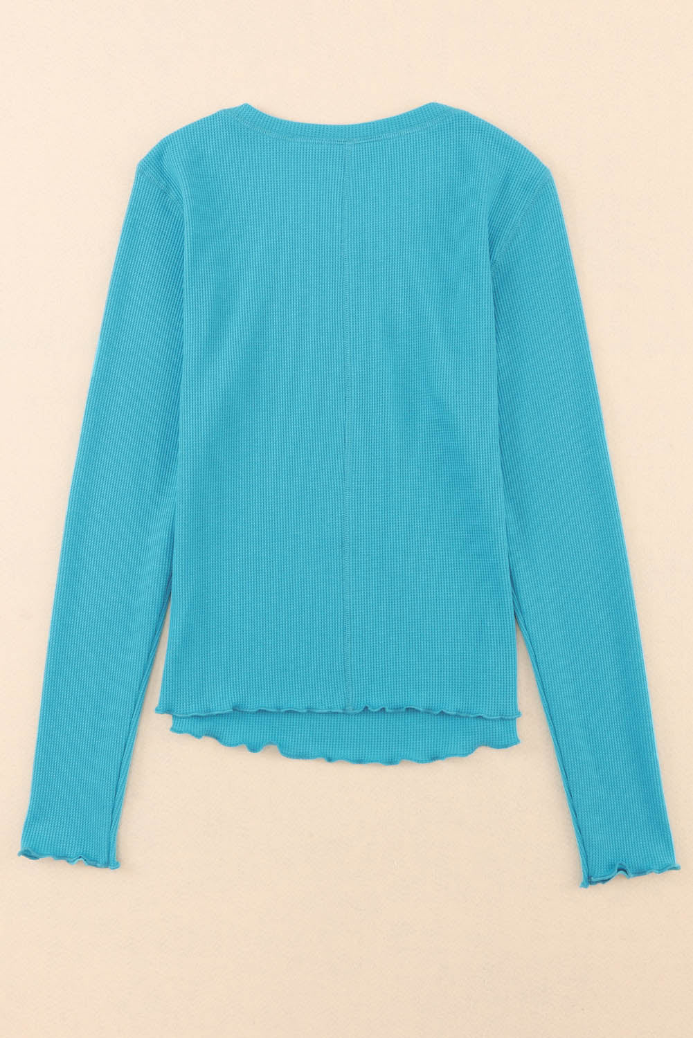 Sky Blue Waffle Knit Long Sleeve Buttoned Henley Top