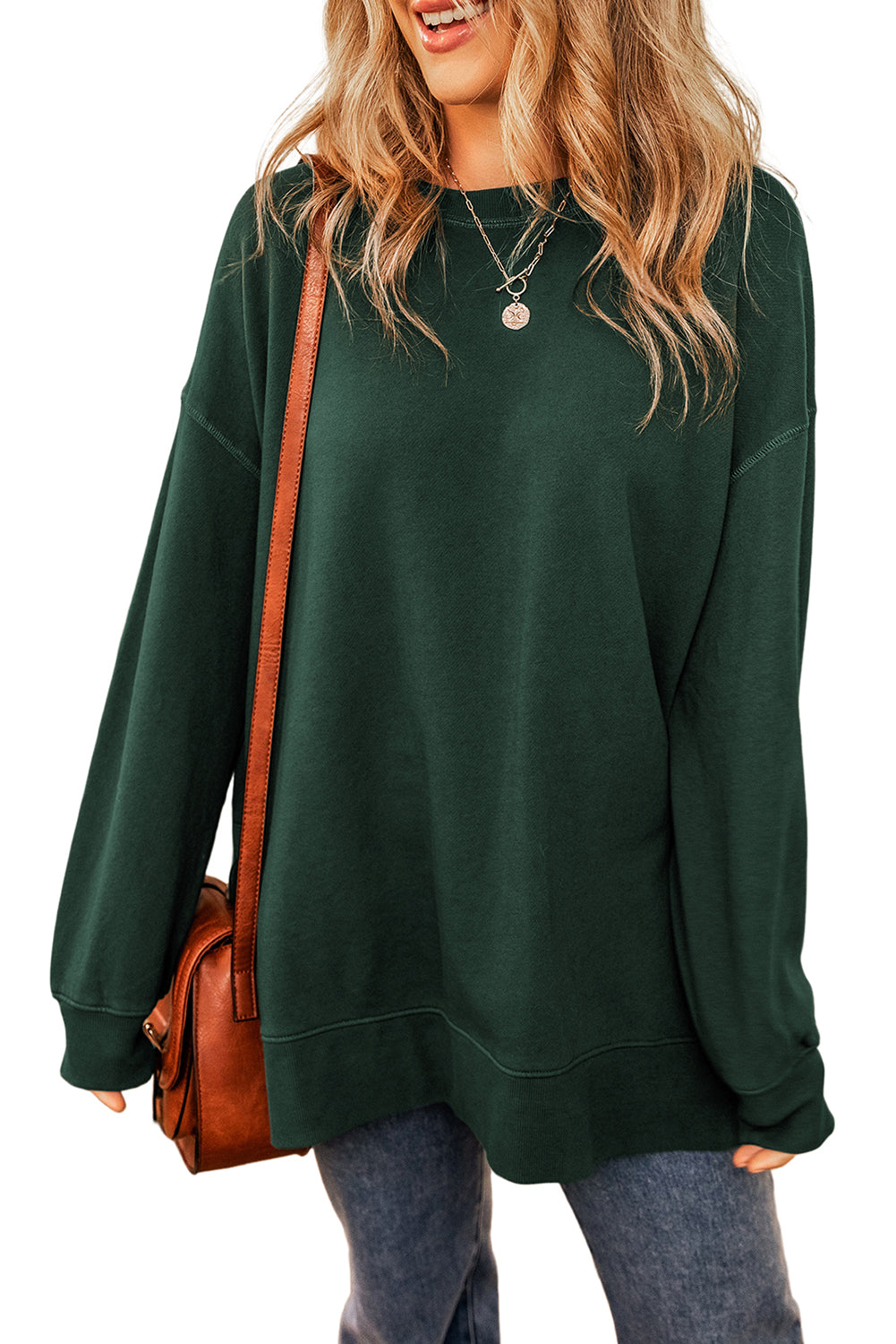 Duffel Green Oversized Drop Shoulder Split Hem Sweatshirt