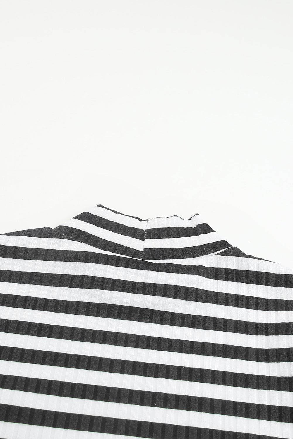 Black Striped Print Textured Knit Long Sleeve Tee