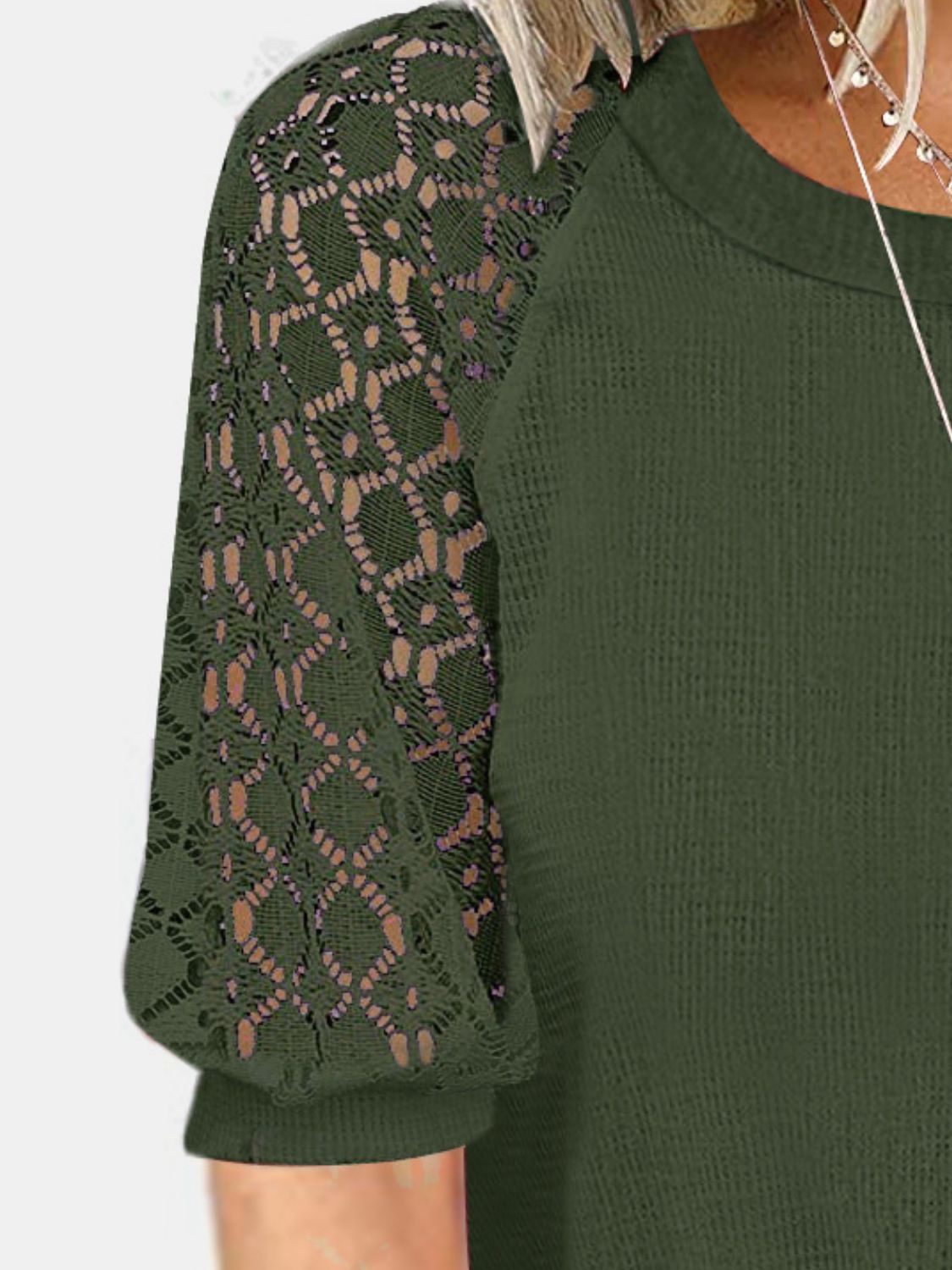 Lace Detail Round Neck Half Sleeve T-Shirt