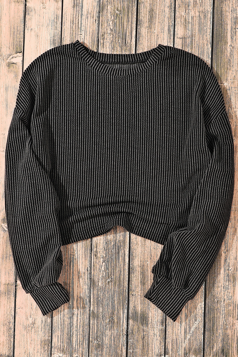 Black Cording Drop Shoulder Puff Sleeve Casual Long Sleeve Top