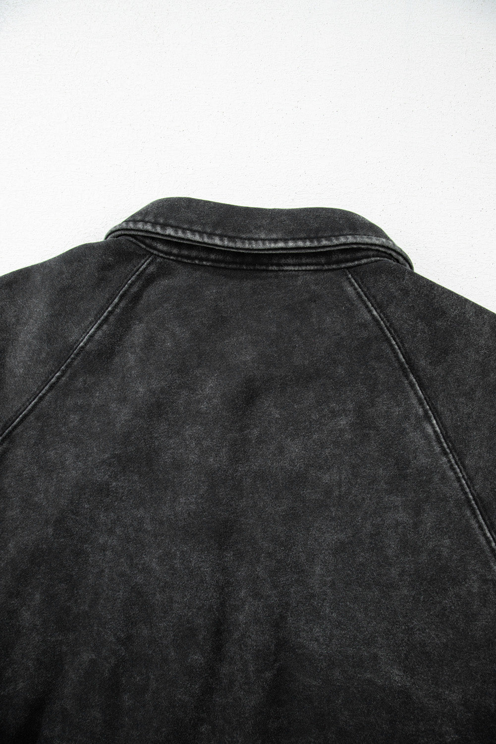 Black Solid Snap Buttons Collared Balloon Sleeve Oversized Sweatshirt