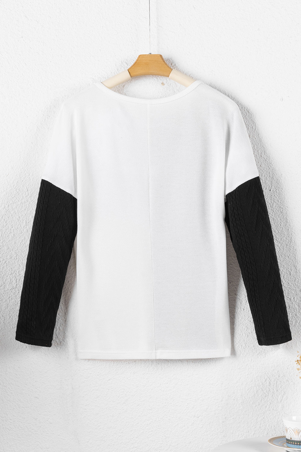 Black Long Sleeve Colorblock Chest Pocket Textured Knit Top