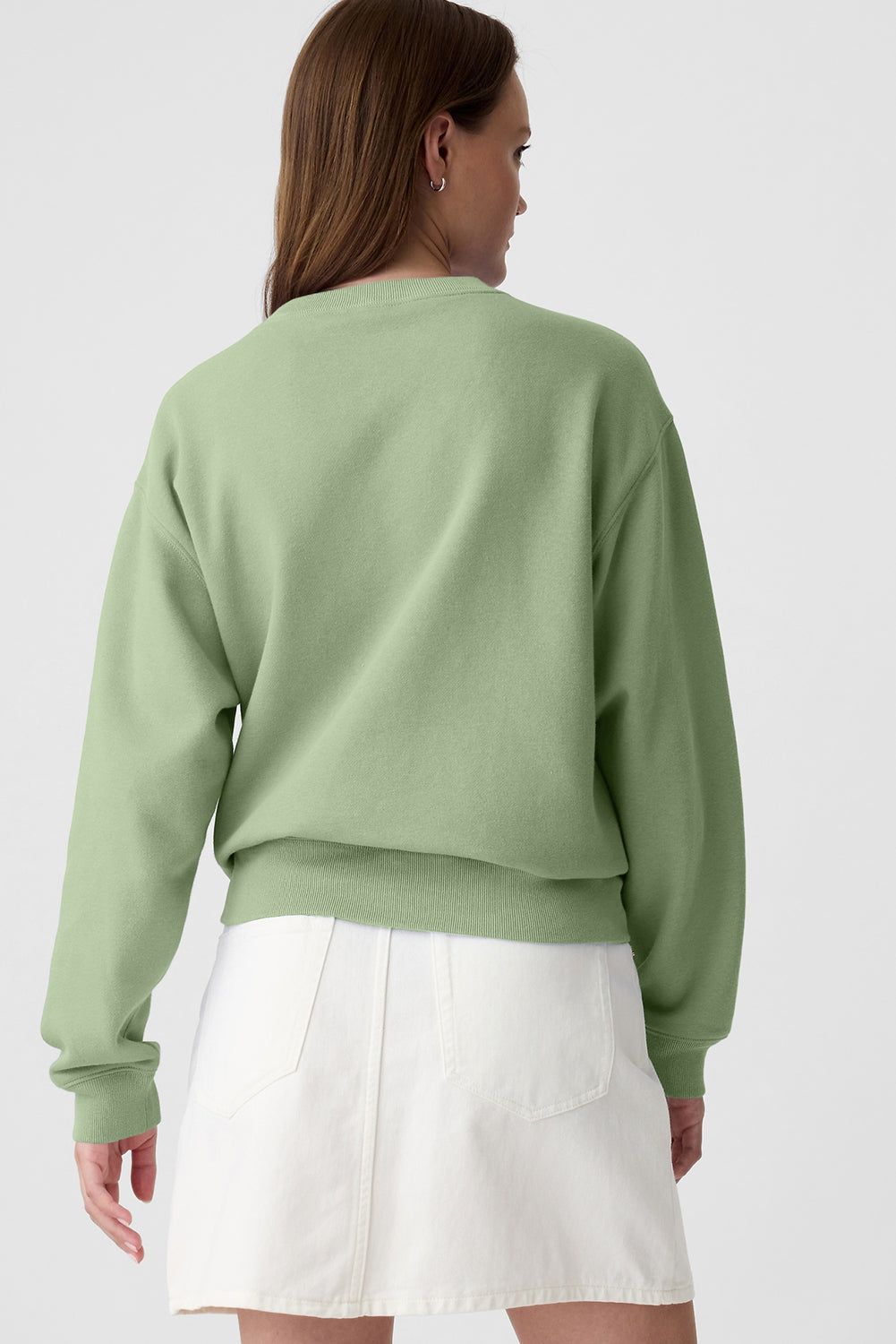 Smoke Green Plain Drop Shoulder Crewneck Pullover Sweatshirt