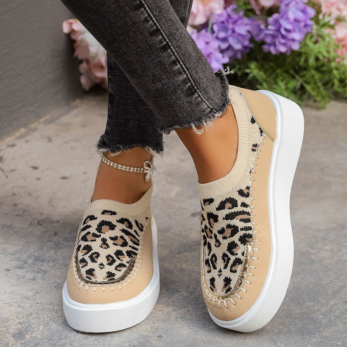 Leopard Round Toe Platform Sneakers