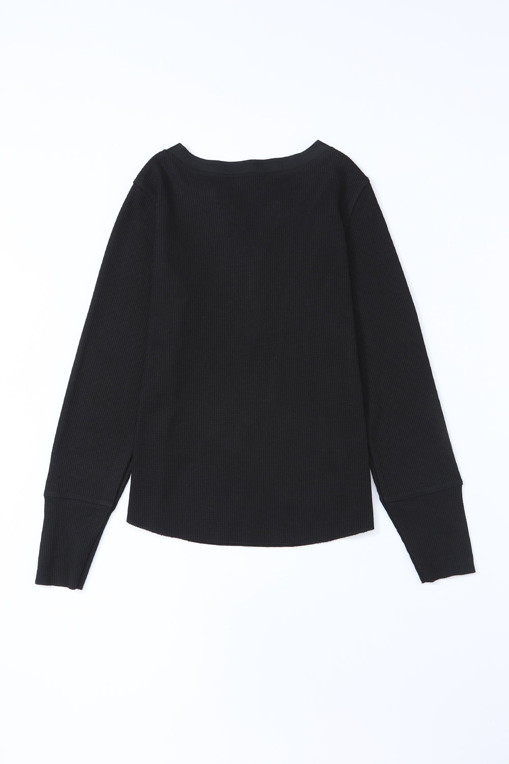 Black Trimmed Neckline Waffle Knit Henley Top