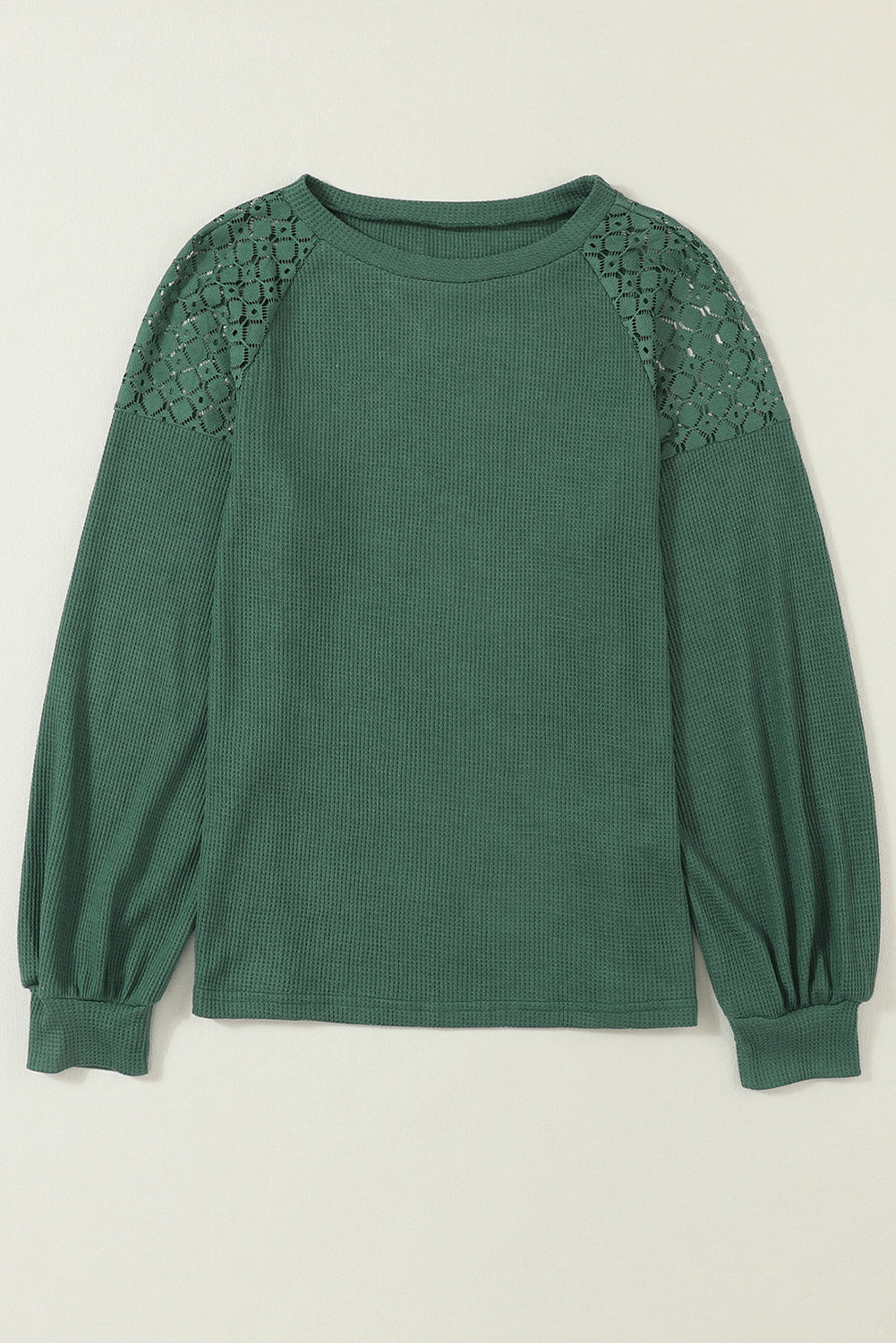 Green Lace Long Sleeve Textured Pullover