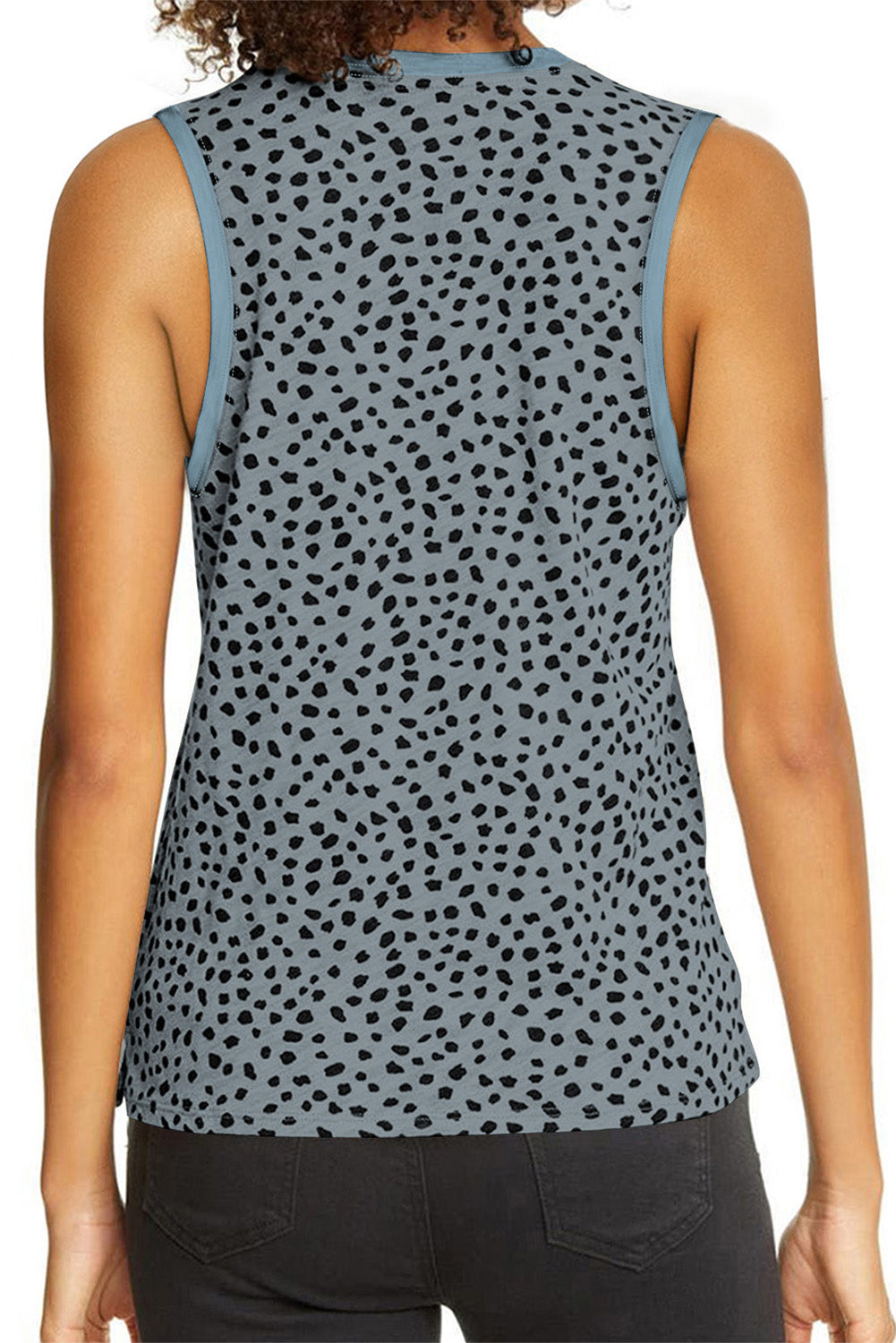 Gray Leopard Print Round Neck Tank Top