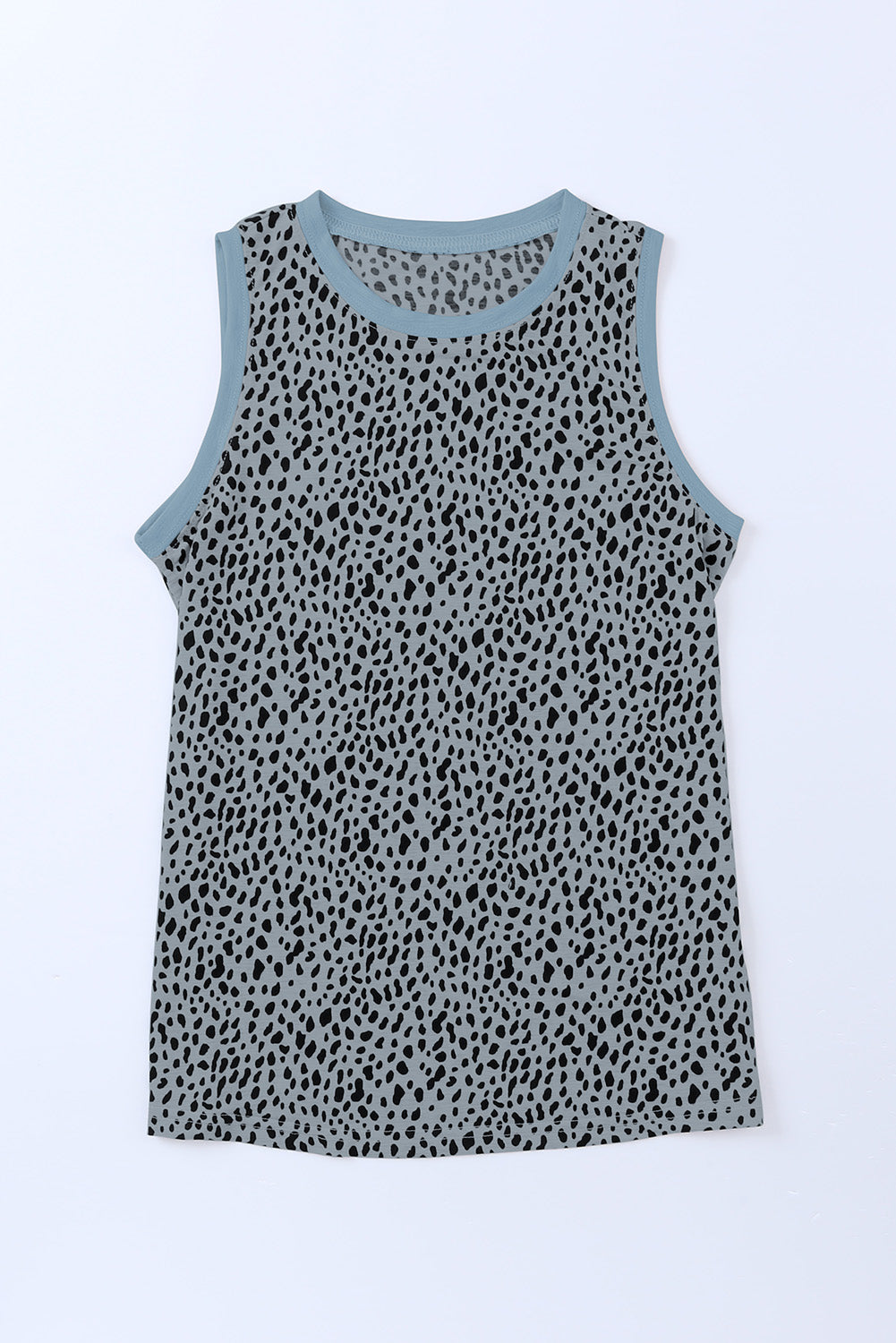 Gray Leopard Print Round Neck Tank Top