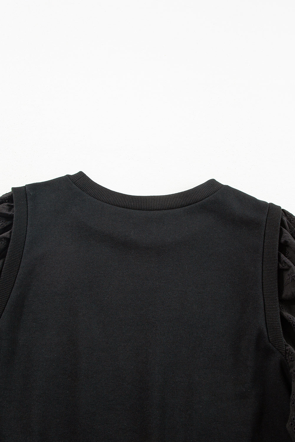 Black Solid Patchwork Sleeve Round Neck Sweatshirt