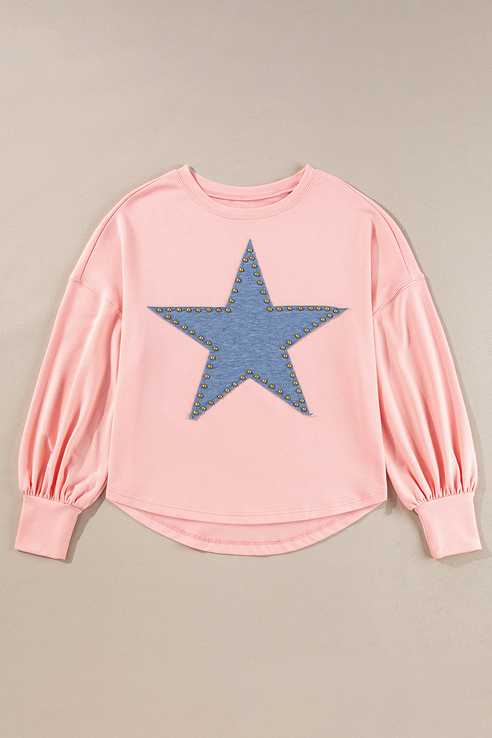 Gossamer Pink Studded Star Graphic Oversized Long Sleeve Top