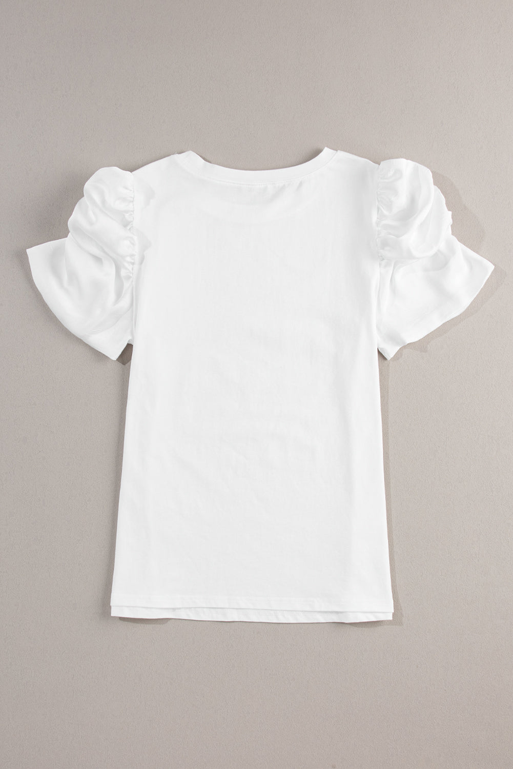 White Ruched Puff Sleeve Crew Neck Tee