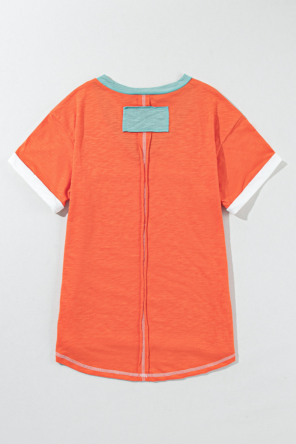 Grapefruit Orange Contrast Trim Exposed Seam V Neck T-shirt