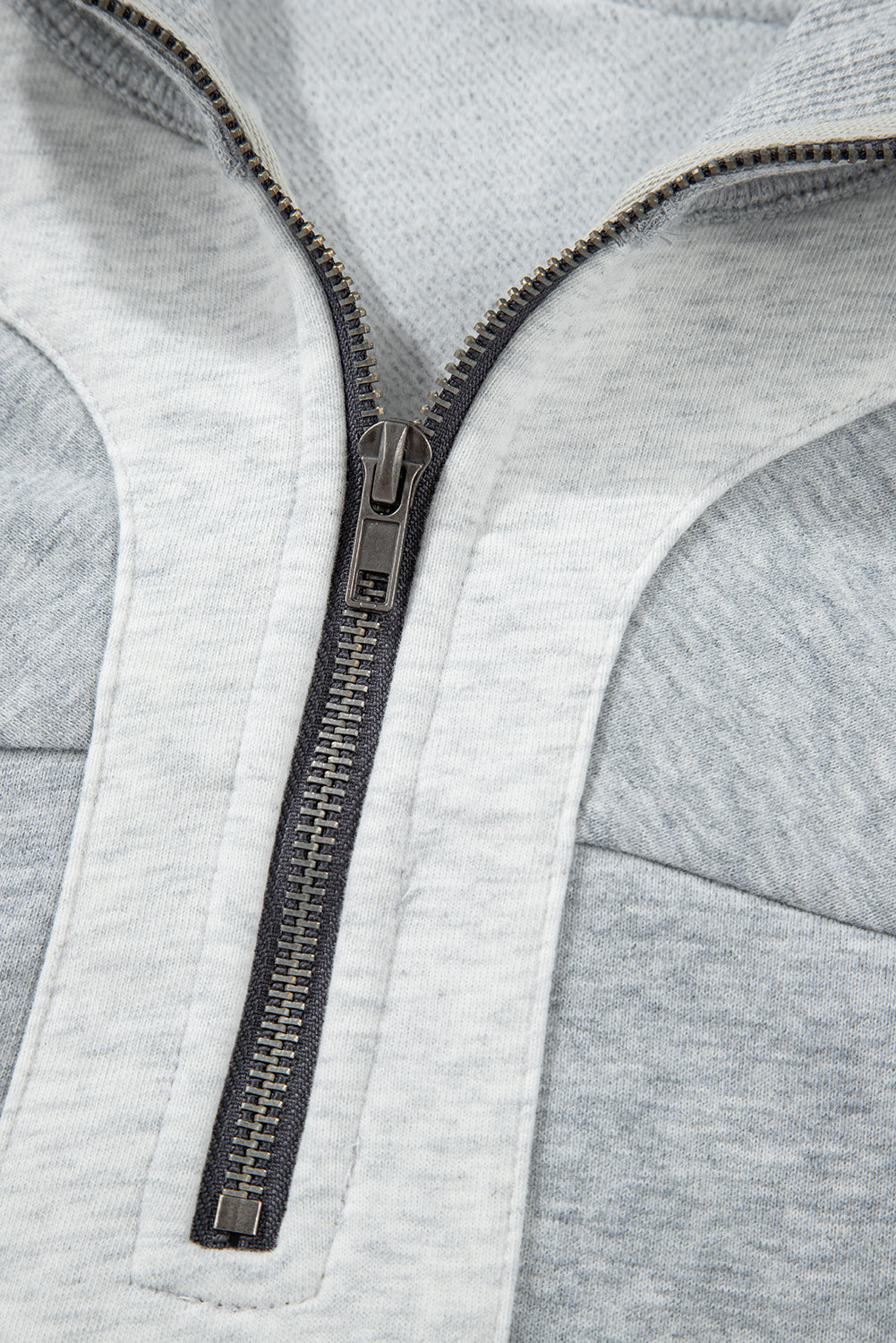 Gray Half Zipper Collared Drop Shoulder Side Slits Sweatshirt