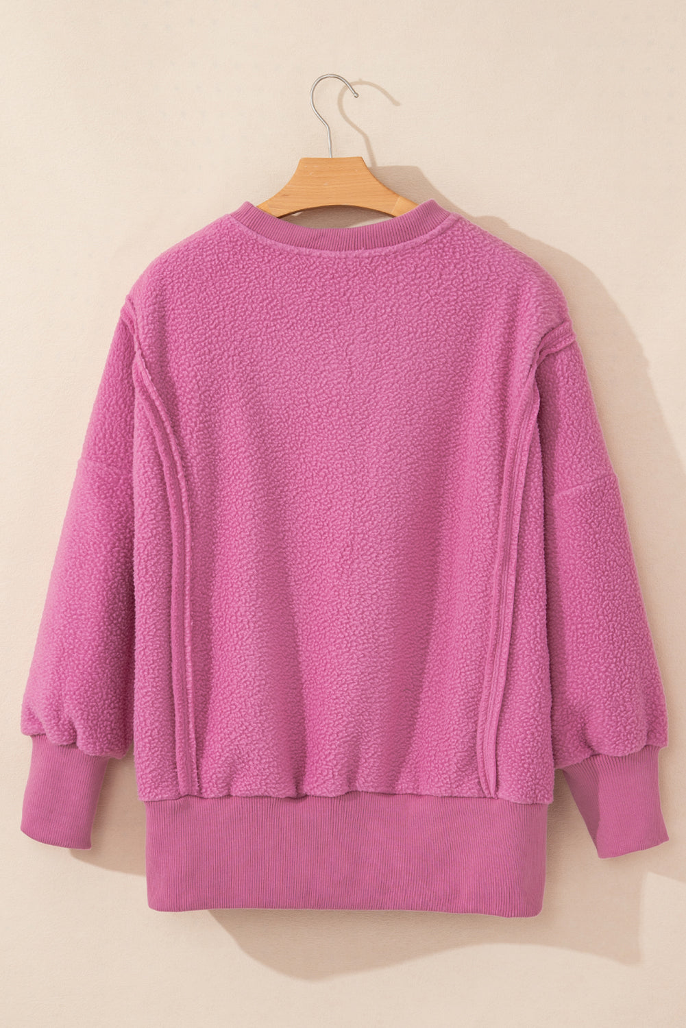 Bright Pink Sherpa Seamed Drop Shoulder Oversized Sweatshirt