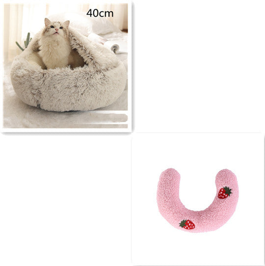 2 In 1 Dog And Cat Bed Pet Winter Bed Round Plush Warm Bed House Soft Long Plush Pets Bed