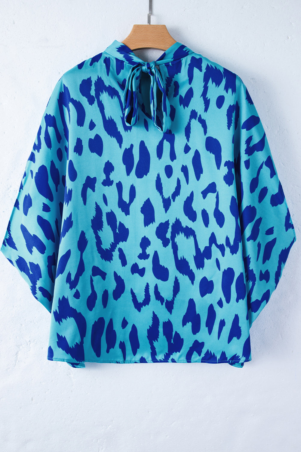 Blue Animal Printed Mock Neck Detail Caftan Top